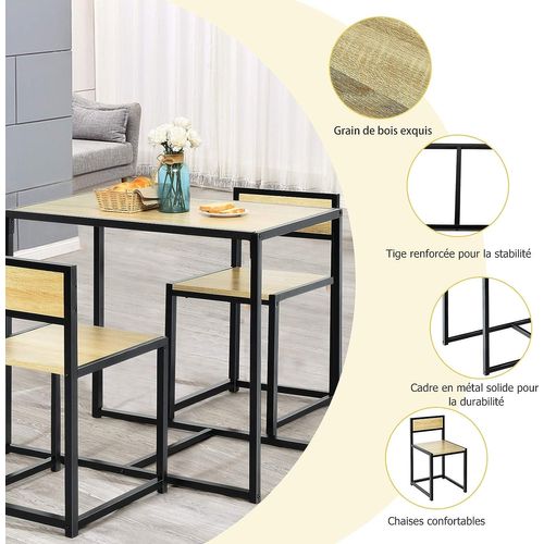 Ensemble Table Et 4 Chaises Encastrable - Table Ronde Diamètre 80cm, Revêtement Panneau, Style Moderne