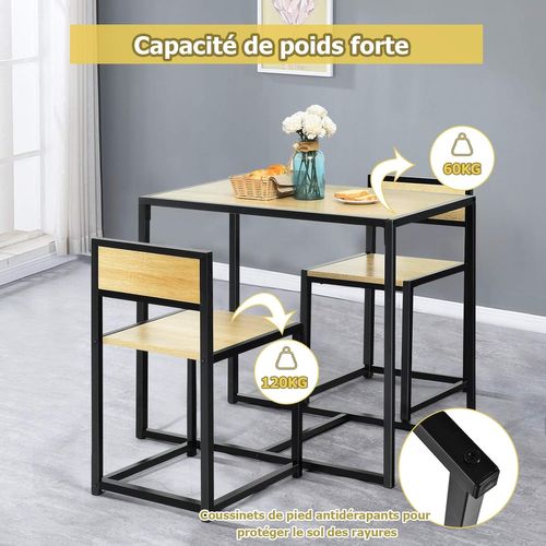 Ensemble Table à Manger 1 Table Et 2 Chaises Encastrable Style Industriel Moderne