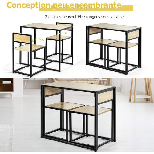 Ensemble Table à Manger 1 Table Et 2 Chaises Encastrable Style Industriel Moderne