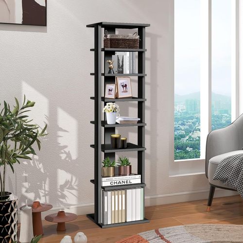 Meuble à Chaussures 7 Niveaux En Forme De Tour Peu Encombrante 27 X 26 X 110 Cm Noir