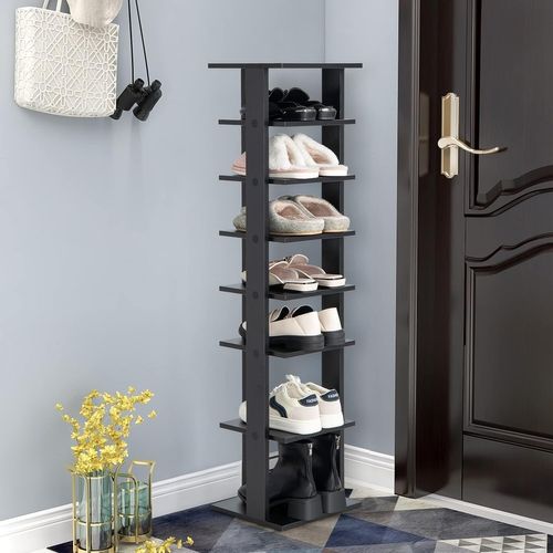 Meuble à Chaussures 7 Niveaux En Forme De Tour Peu Encombrante 27 X 26 X 110 Cm Noir