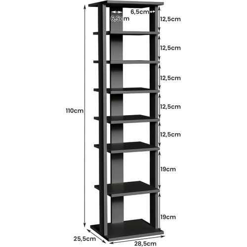 Meuble à Chaussures 7 Niveaux En Forme De Tour Peu Encombrante 27 X 26 X 110 Cm Noir
