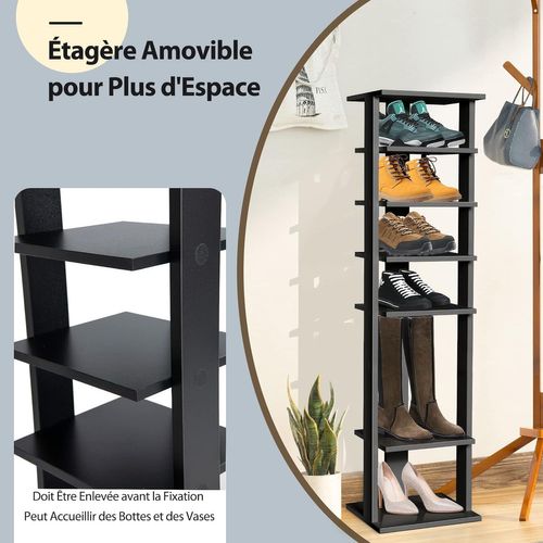 Meuble à Chaussures 7 Niveaux En Forme De Tour Peu Encombrante 27 X 26 X 110 Cm Noir
