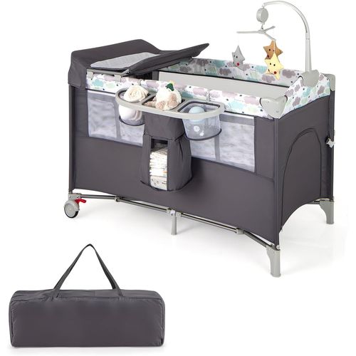 GOPLUS Lit Parapluie Bébé 5 En 1 Gris - Berceau Évolutif Avec Table à Langer Et Matelas