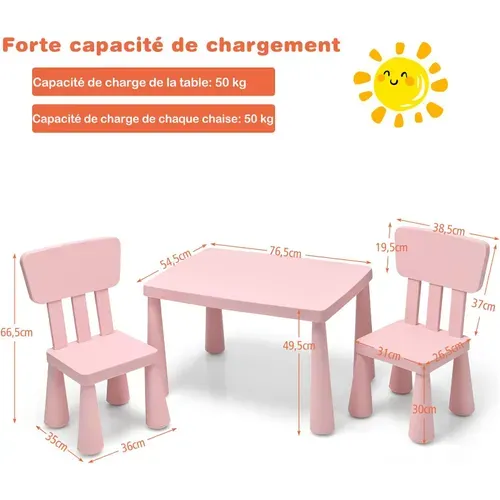 Ensemble Table Et Chaises Pour Enfants De 1 à 7 Ans,1 Table De Jeux Et 2 Chaises Pour Manger,Rose