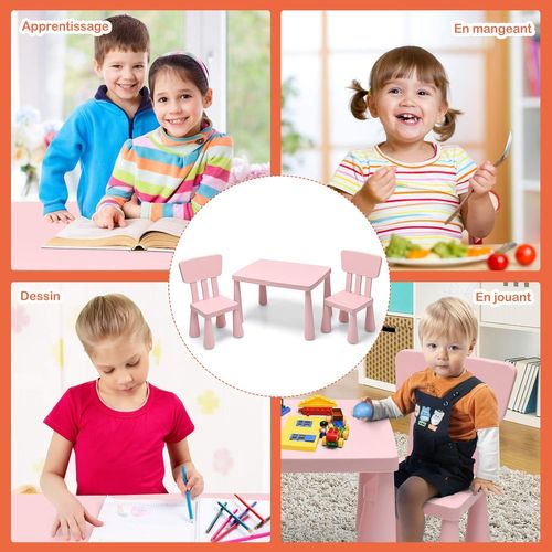 Ensemble Table Et Chaises Pour Enfants De 1 à 7 Ans,1 Table De Jeux Et 2 Chaises Pour Manger,Rose