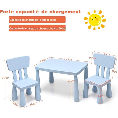 Ensemble Table Et Chaises Pour Enfants De 1 à 7 Ans,1 Table De Jeux Et 2 Chaises Pour Manger,Bleu