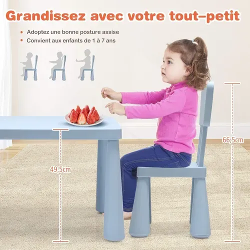 Ensemble Table Et Chaises Pour Enfants De 1 à 7 Ans,1 Table De Jeux Et 2 Chaises Pour Manger,Bleu