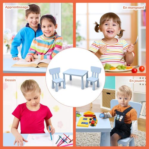 Ensemble Table Et Chaises Pour Enfants De 1 à 7 Ans,1 Table De Jeux Et 2 Chaises Pour Manger,Bleu