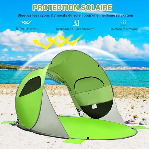 Tente De Plage Pliable Pop-up Automatique Instantanée 3-4 Personnes Anti Uv 220x159x115cm