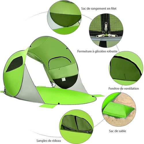 Tente De Plage Pliable Pop-up Automatique Instantanée 3-4 Personnes Anti Uv 220x159x115cm