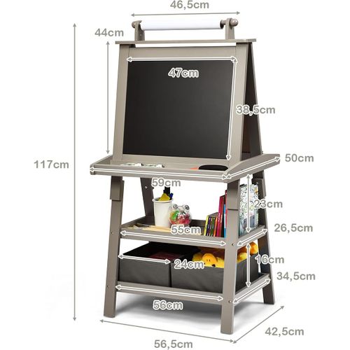Chevalet Enfant Pliable Double Face – Ardoise Et Tableau Blanc – Hauteur Réglable 74-124 Cm – Rangement – Cadeau Fille Garçon