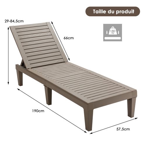 Bain De Soleil Inclinable Chaise Longue Dossier Réglable Sur 5 Positions Charge 180kg Marron