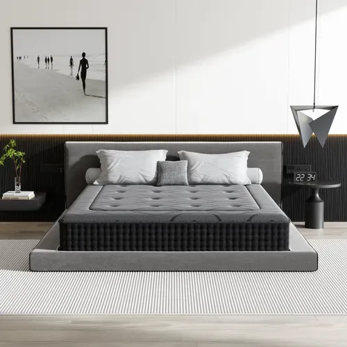 Ensemble 160x200cm Matelas à Ressorts Epaisseur 30 cm + Cadre De Lit Capitonné