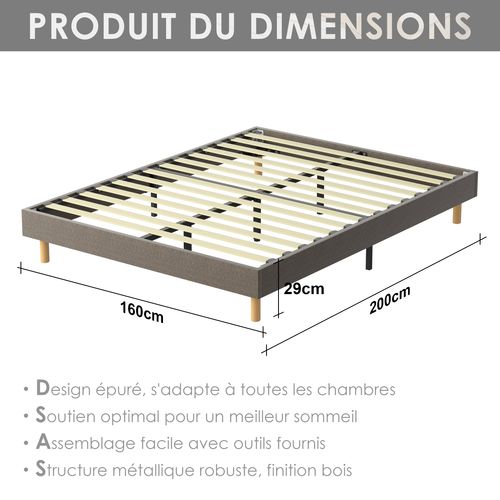 Sommier déco 160x200cm en kit, 14 Lattes, Comfort, Brun