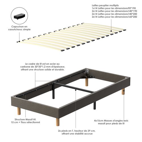 Sommier déco 90x190 cm en kit, 14 Lattes