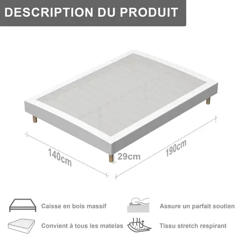 Ensemble Matelas à Ressorts 140x190 cm Epaisseur 22 cm + Sommier Tapissier Déco