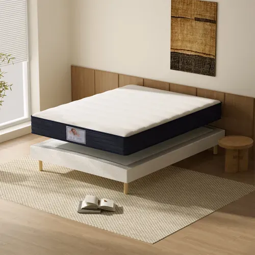 Ensemble Matelas à Ressorts 140x190 cm Epaisseur 22 cm + Sommier Tapissier Déco