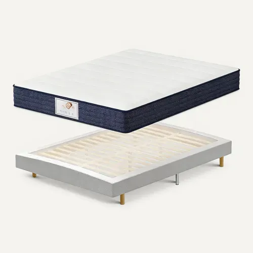Ensemble Matelas à Ressorts 140x190 cm Epaisseur 22 cm + Sommier Tapissier Déco