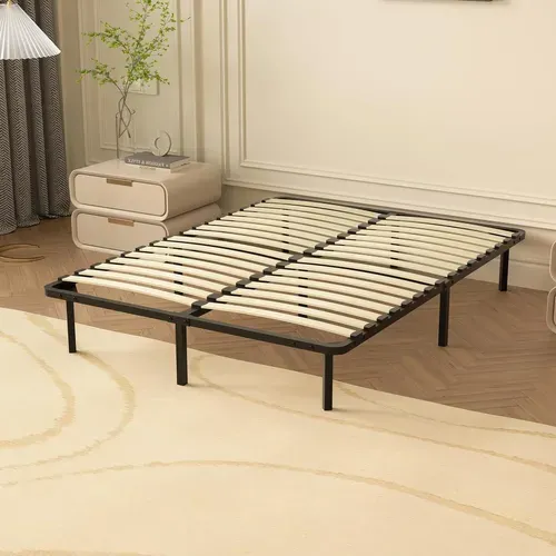 Ensemble Matelas Mousse 140x190 cm Epaisseur 28 cm + Cadre à lattes 9 pieds