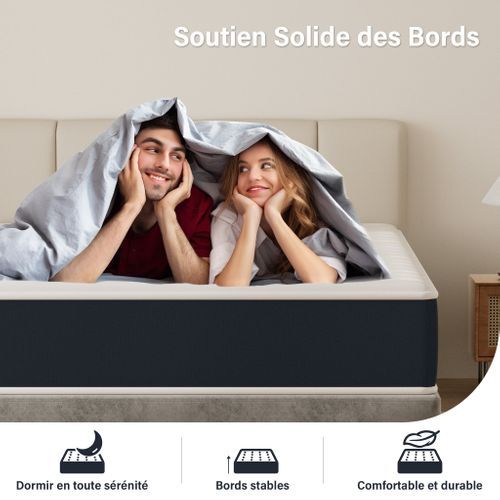 Ensemble Matelas Mousse 140x190 cm Epaisseur 28 cm + Cadre à lattes 9 pieds