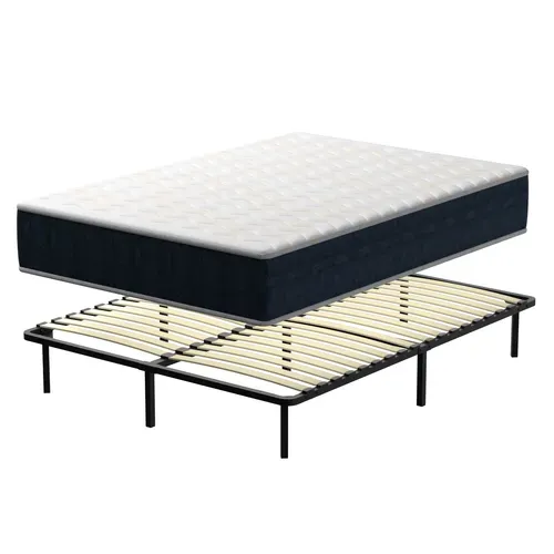 Ensemble Matelas Mousse 140x190 cm Epaisseur 28 cm + Cadre à lattes 9 pieds