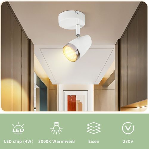 Lot De 5 Spot De Plafond 1 Flamme 4w Lampe De Plafond Blanc Orientable 350° Salon