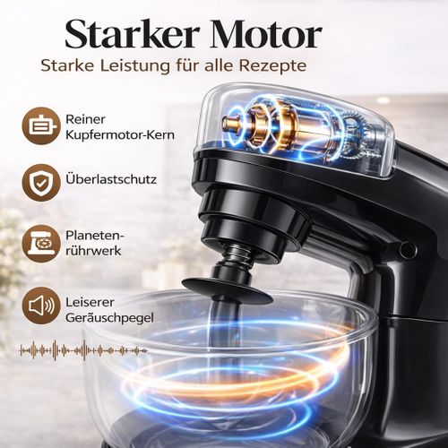 Robot pâtissier 5L 1400 W Noir Avce 3 Accessoires Pratiques