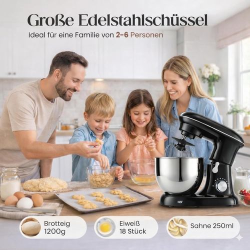 Robot pâtissier 5L 1400 W Noir Avce 3 Accessoires Pratiques