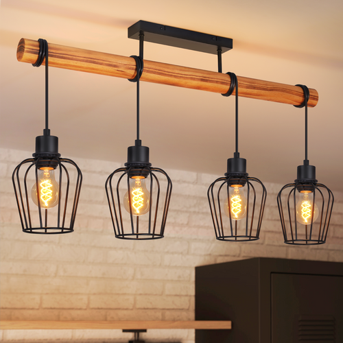 Suspension 4 Lumières Plafonnier Vintage E27 Pour Cuisine  Salle à Manger Ampoules Non Incluses
