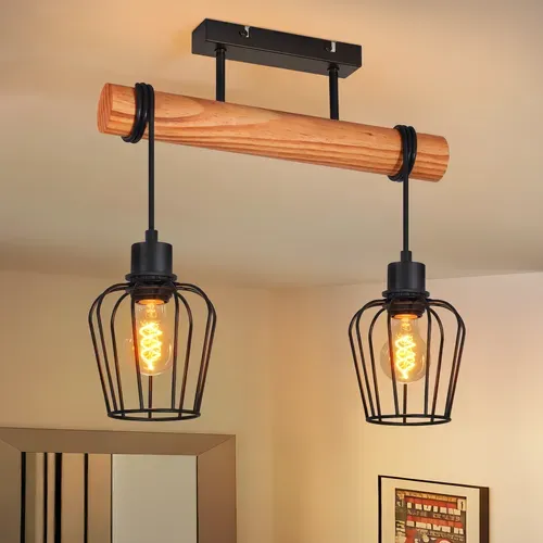 Suspenssion 2 Lumières Plafonnier Vintage E27 Pour Cuisine  Salle à Manger Ampoules Non Incluses