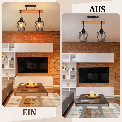 Suspenssion 2 Lumières Plafonnier Vintage E27 Pour Cuisine  Salle à Manger Ampoules Non Incluses