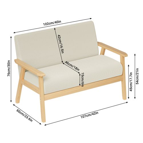 Canapé 2 Places Scandinave En Tissu Lin Beige,structure En Bois,107x60x76 Cm