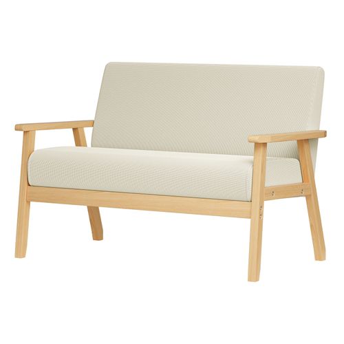 Canapé 2 Places Scandinave En Tissu Lin Beige,structure En Bois,107x60x76 Cm