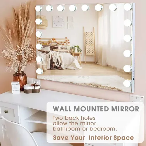 Miroir De Maquillage Hollywood Avec Lumières, à Poser Au Sol Ou à Fixer Au Mur, 80x58 Cm