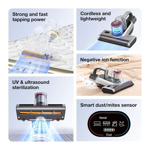 Aspirateur Anti-acariens Sans Fil Pour Matelas - 16 Kpa, UV-C, Ultrasons - Filtre HEPA, écran LED Aspirateur Anti-acariens Sans Fil Pour Matelas - 16 Kpa, UV-C, Ultrasons - Filtre HEPA, écran LED