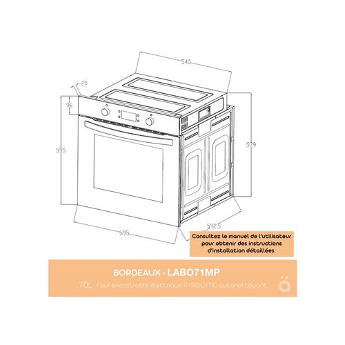 Four encastrable Pyrolyse LABO71MPB 70 litres Multifonctions Noir
