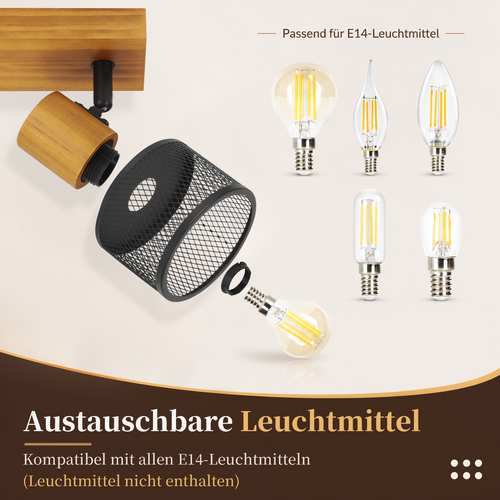 Spot 3 Lumières Noir E14 Lampe De Plafond Vintage Orientable À 350° Pour Cuisine