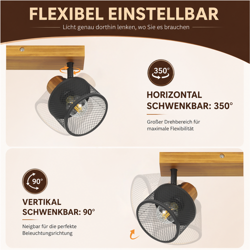Spot 3 Lumières Noir E14 Lampe De Plafond Vintage Orientable À 350° Pour Cuisine