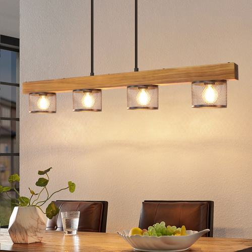 Suspension 4 Lumières Suspension Noire Bois Luminaire Suspendu Pour Salle à Manger（sans Ampoule）