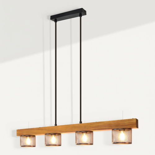 Suspension 4 Lumières Suspension Noire Bois Luminaire Suspendu Pour Salle à Manger（sans Ampoule）