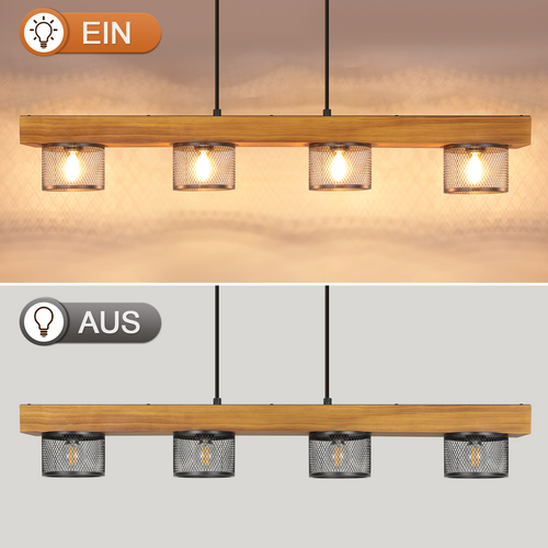 Suspension 4 Lumières Suspension Noire Bois Luminaire Suspendu Pour Salle à Manger（sans Ampoule）