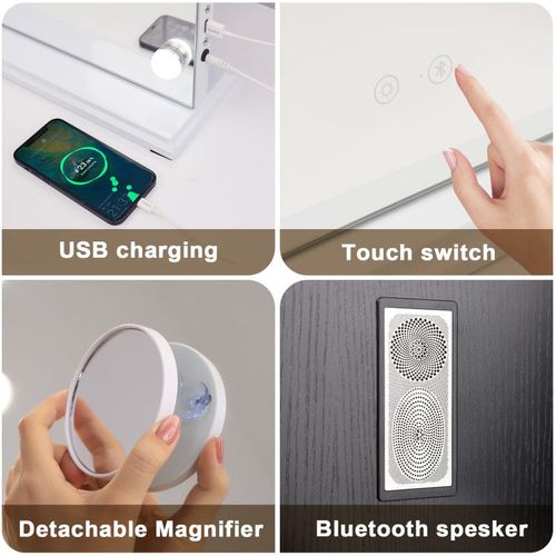 Miroir De Maquillage Hollywood Coiffeuse Mural Avec Lumineux 80x58cm - Enceinte Bluetooth