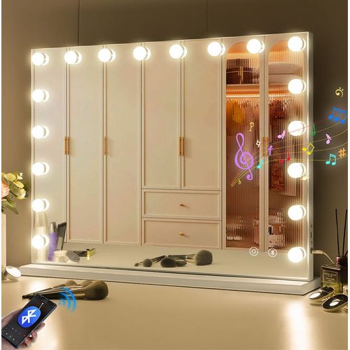 Miroir De Maquillage Hollywood Coiffeuse Mural Avec Lumineux 80x58cm - Enceinte Bluetooth