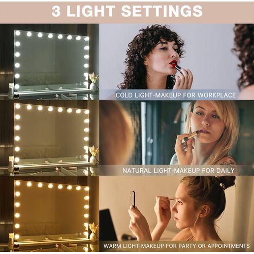Miroir De Maquillage Hollywood Coiffeuse Mural Avec Lumineux 80x58cm - Enceinte Bluetooth