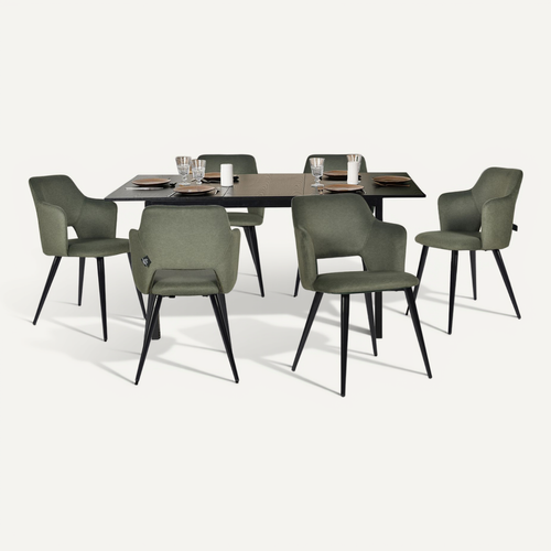 Table Salle à Manger Extensible Avec 6 Chaises Design Ensemble De 7 Meubles, Noir + Vert