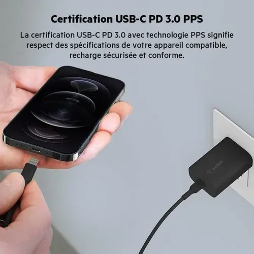 Chargeur Secteur USB-c Pd Pps 25w – 1 Port, Prise Eu, Noir