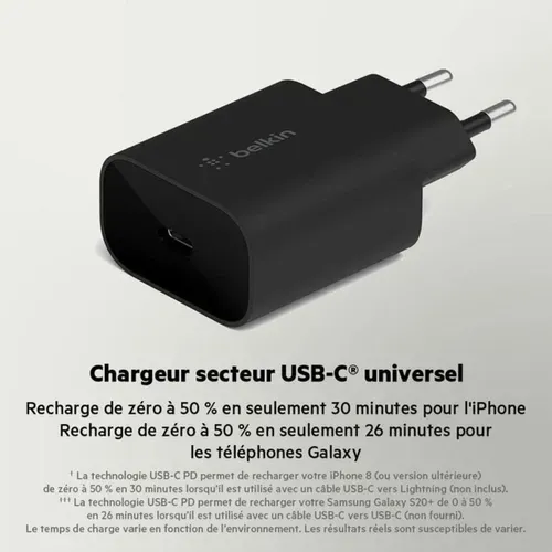 Chargeur Secteur USB-c Pd Pps 25w – 1 Port, Prise Eu, Noir
