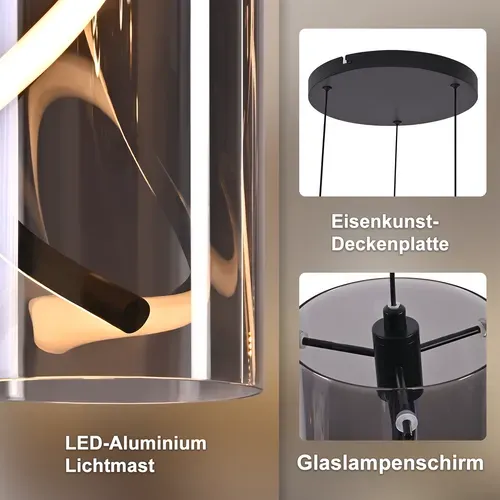 Suspension LED 3 Flamme Noir 150 Cm 23w Hauteur Réglable Suspendue Salon Chambre