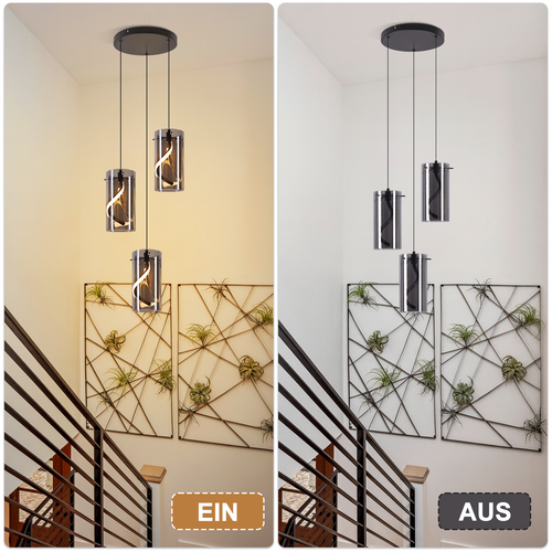 Suspension LED 3 Flamme Noir 150 Cm 23w Hauteur Réglable Suspendue Salon Chambre
